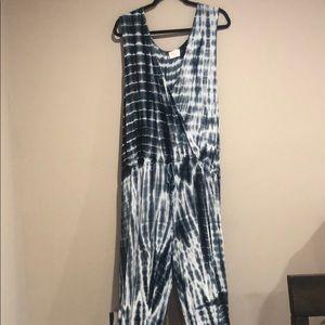 Chic Soul Navy TieDye Wide Leg Jumpsuit